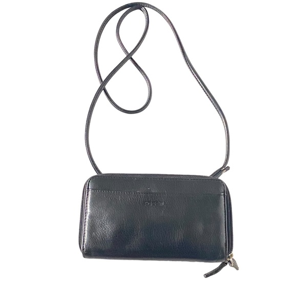 Fossil Bags Fossil Black Leather Mini Crossbody Wallet Poshmark